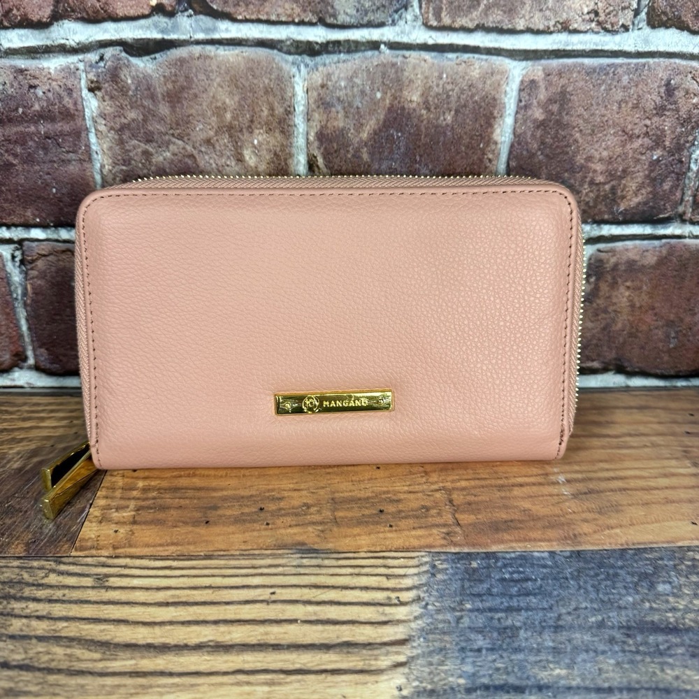 Joy Mangano Luxe Leather Double Wallet Wristlet RFID Pink Salmon New No Strap‎